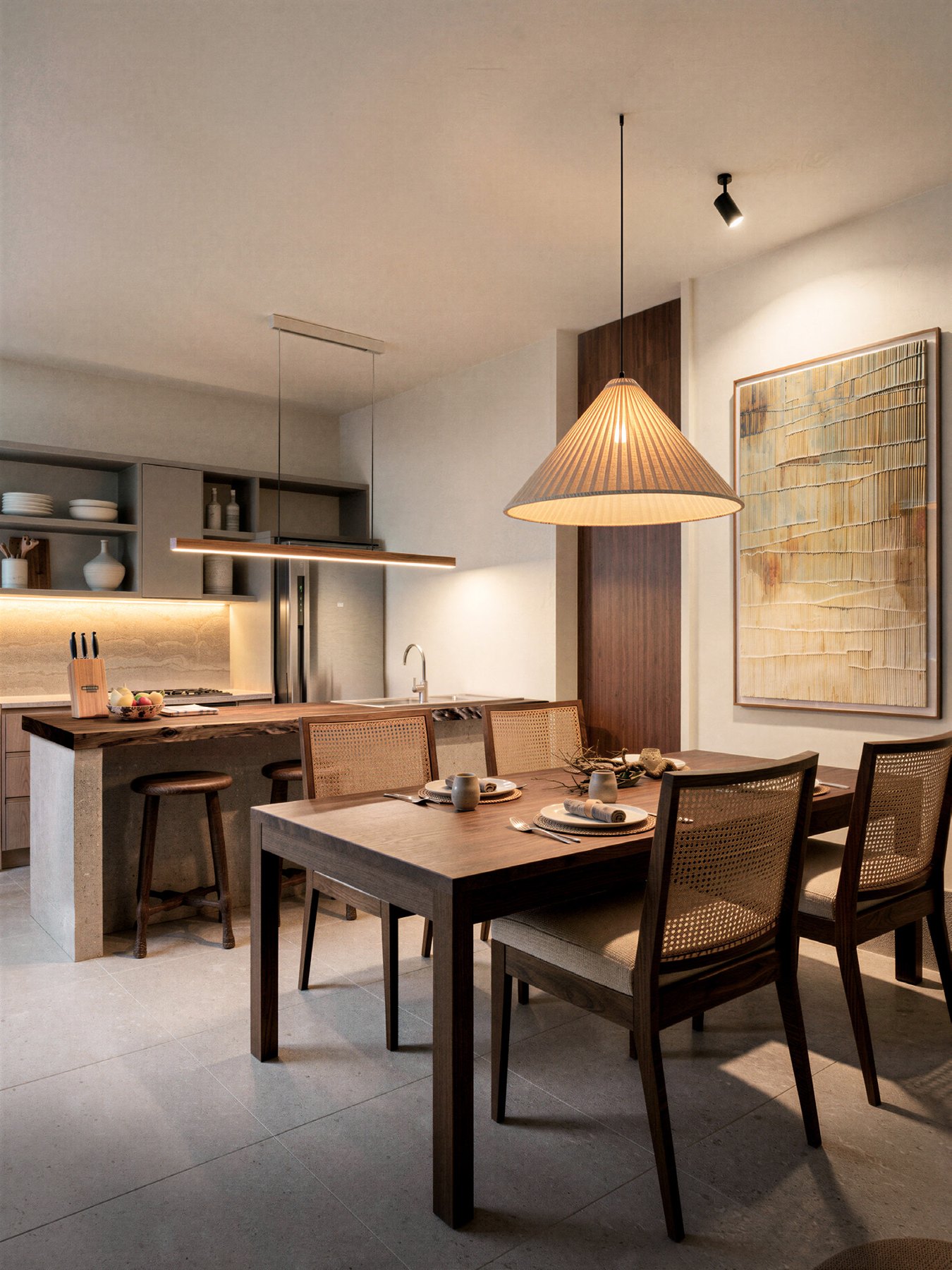 Kitchen and dining area of a two-bedroom dual-key residence