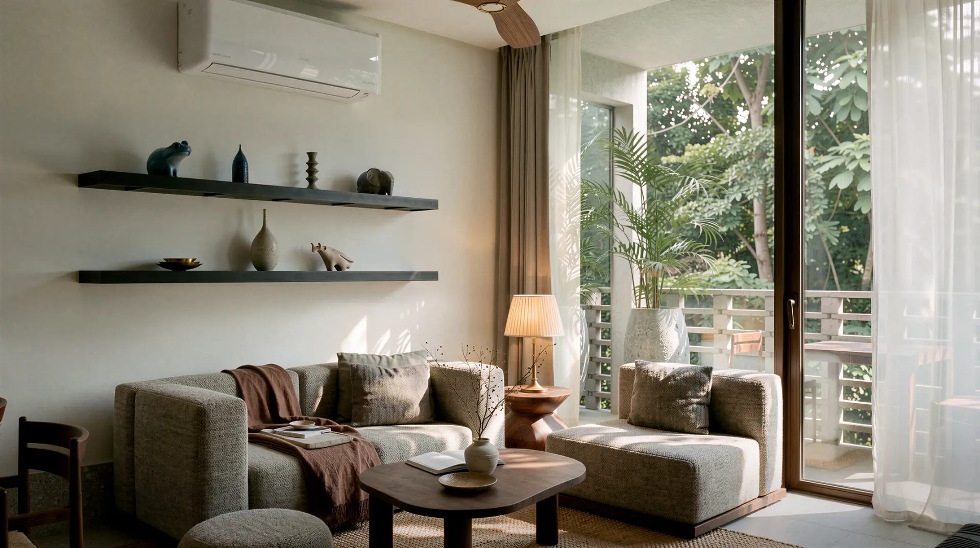 Bright, naturally lit residence interior with garden views