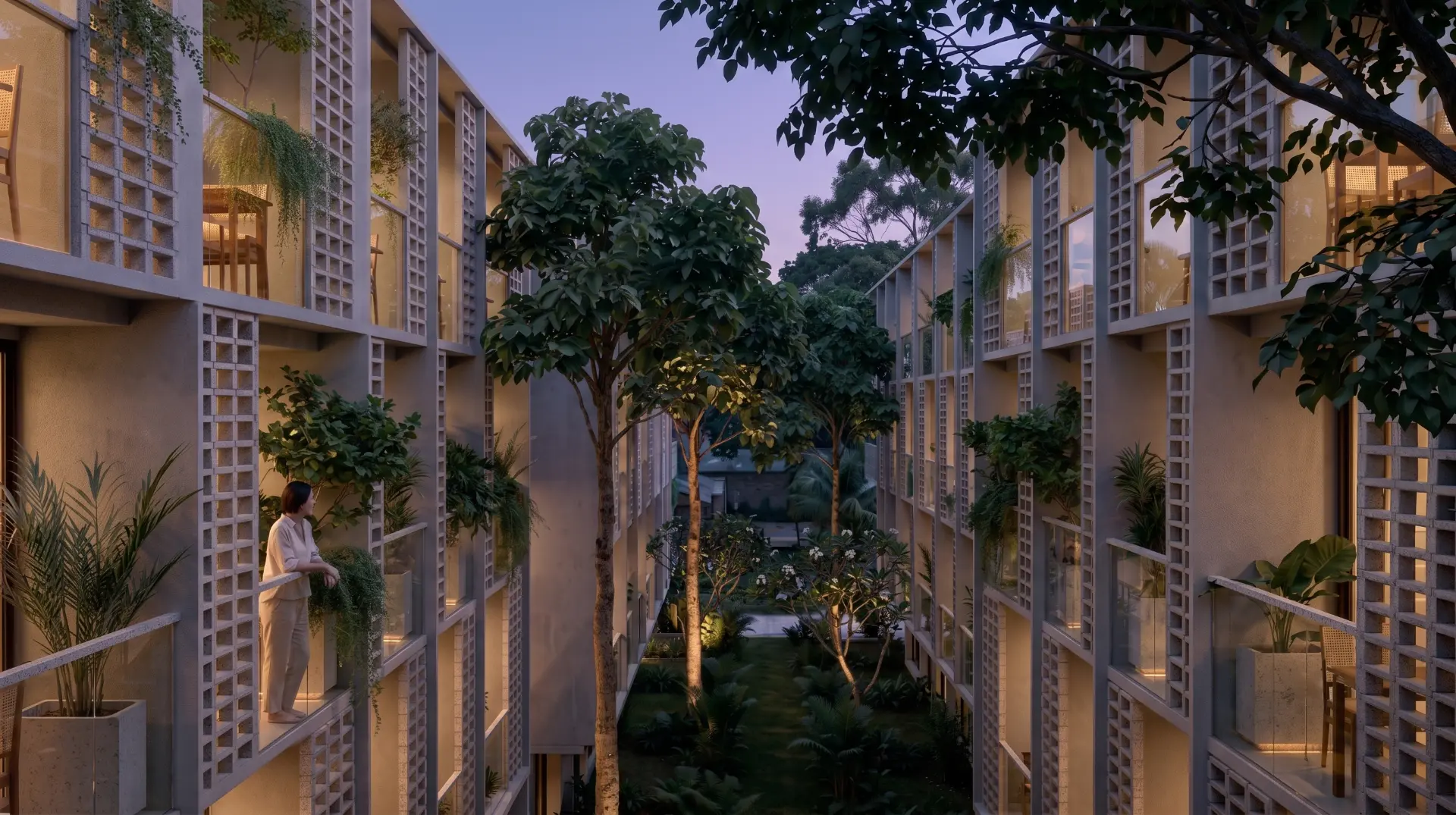 Garden Courtyards at Dusk